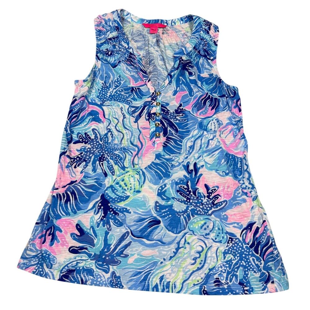 Lilly Pulitzer Womens Size S Essie Tank Top Saltwater Blue Shade Seeker